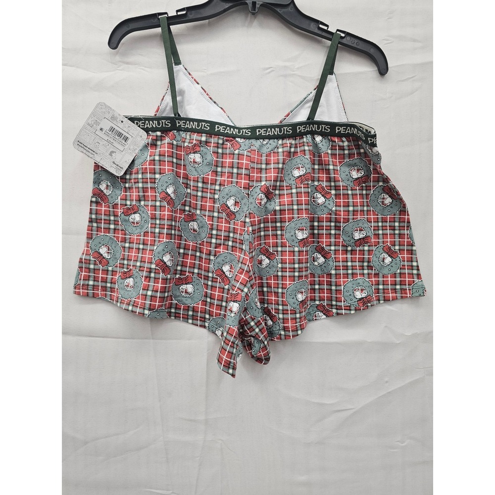 Peanuts Snoopy Christmas Wreath Bra and‎ Boxer Set XL Red Green Plaid 137758